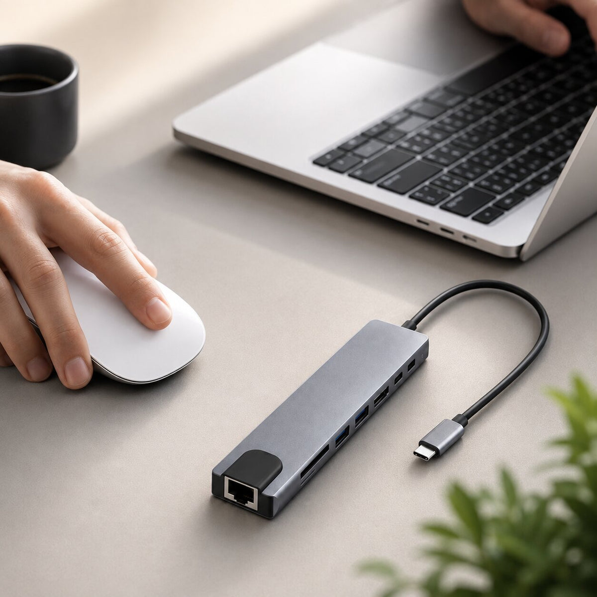 USB C Dockingstation 8 in 1 | 4K HDMI, RJ45 Ethernet, SD/TF Kartenleser | 87 W Power Delivery, Aluminiumgehäuse 8