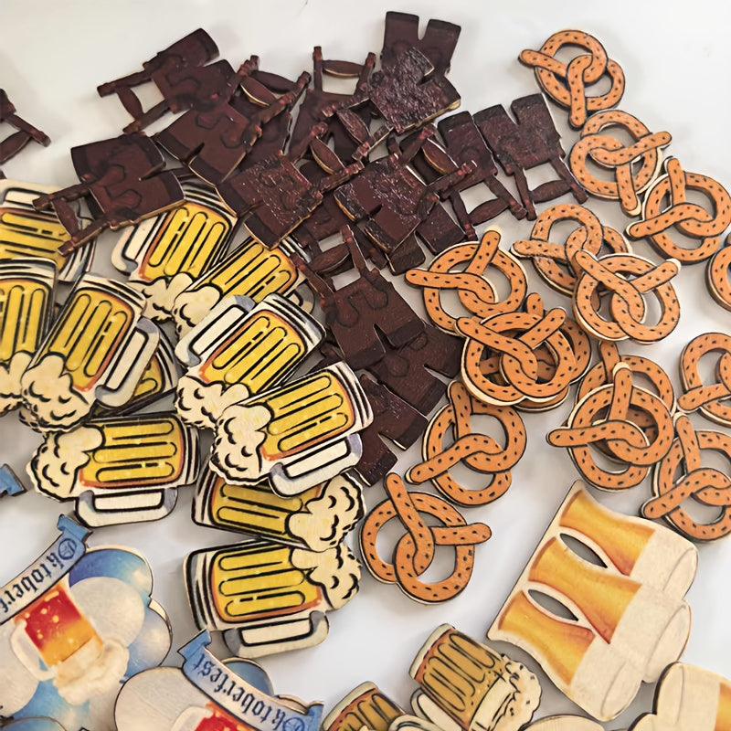 Holzfiguren-Deko Oktoberfest | 50 Stück gemischte Motive Bierkrug, Brezel, Dirndl | Holz Streudeko, Tischkonfetti & Bastelset 2