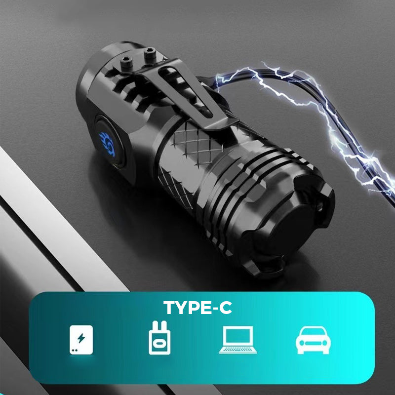 Mini-Taschenlampe LED, 20 W | 5 Modi, Froschauge-Linse, stoßfest | 18350 Lithium-Akku, USB-C Schnellladung, wasserdicht 12