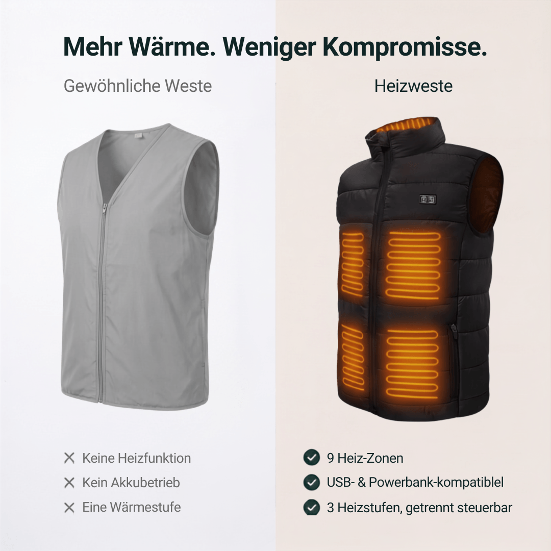 Beheizte Weste Herren | 9 Heizzonen & USB-Betrieben 10
