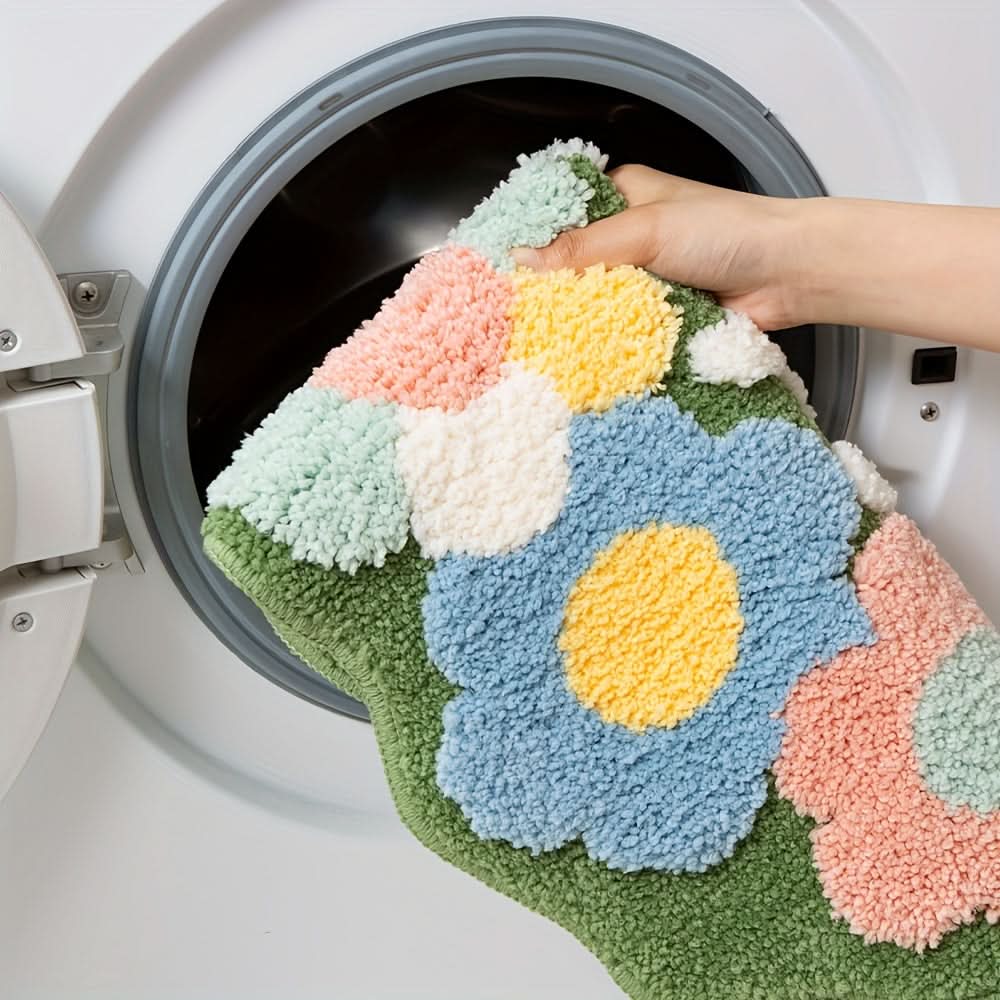 Saugstarke Badematte Mikrofaser mit Blumenmuster | Rutschfeste Unterseite für sicheren Halt | Maschinenwaschbar & Trocknergeeignet 5