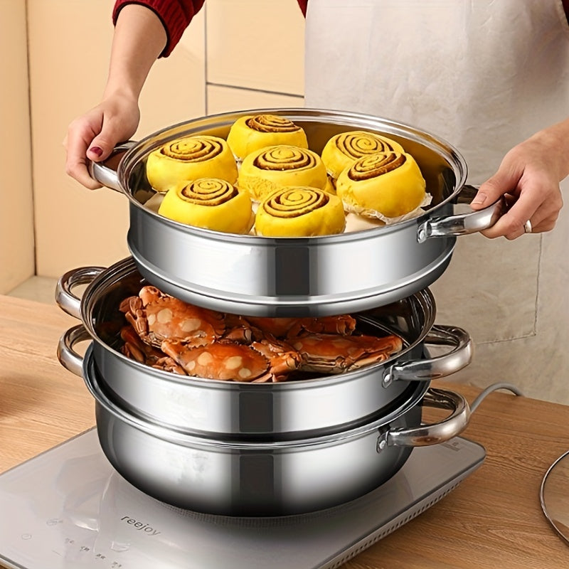 3-Schicht-Dampfgarer aus Edelstahl | Mehrschichtiges Design für gleichzeitiges Garen | Erhält Nährstoffe und Aromen 8