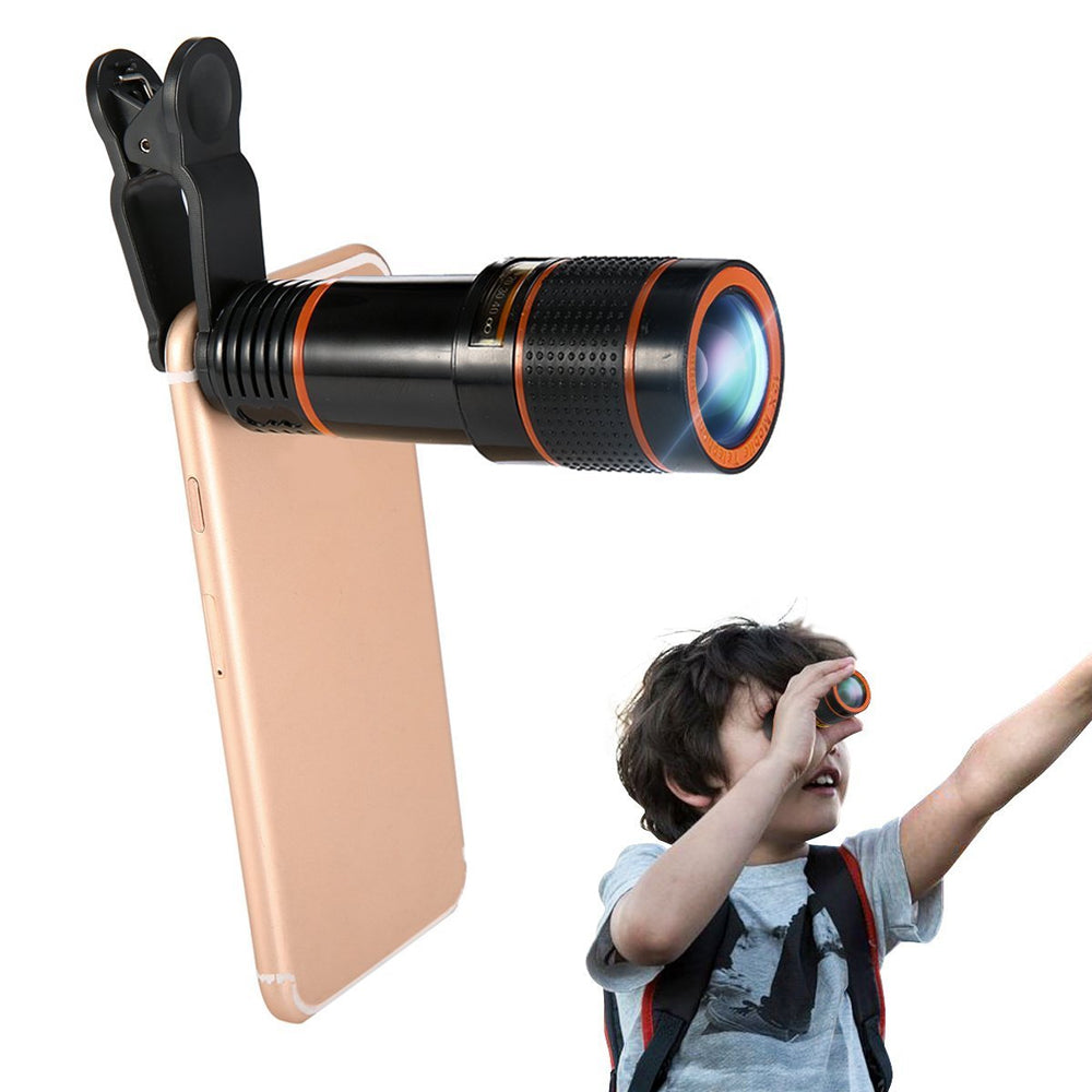Teleobjektiv Kit für Handykamera 12X Zoom | Klemm-Clip mit Fokusring | Scharfe Fotos aus der Ferne und als Fernglas nutzbar 1