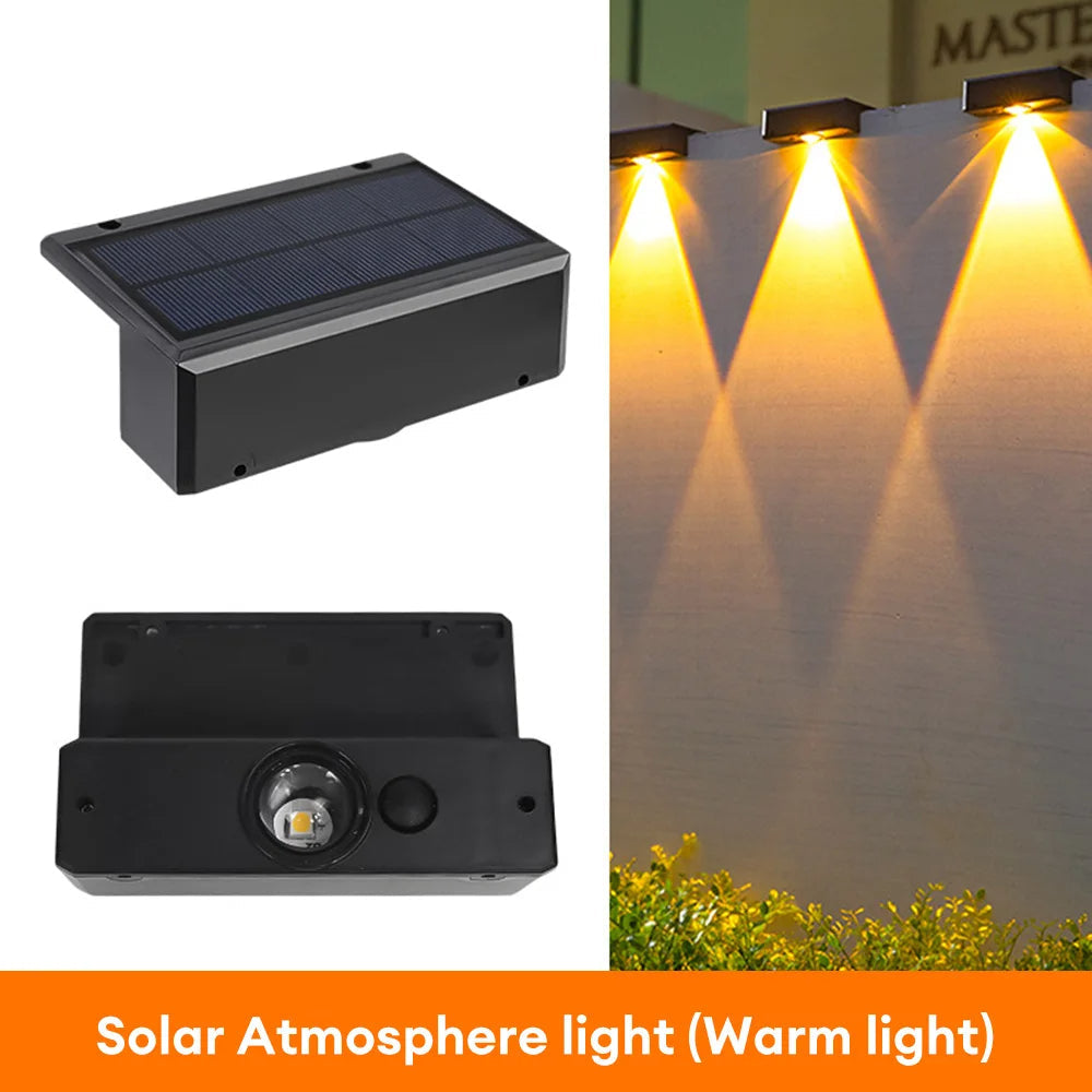 Solar Wandleuchte LED aus ABS/PC | 3 Lichtfarben, 800 mAh Akku, IP65 | Wasserdicht, wartungsfrei, bis zu 12 Stunden Leuchtdauer 1