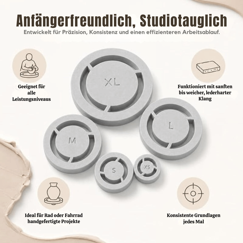 Zentrierwerkzeug für Keramik aus PLA | 5-teiliges Set mit 5 Fußringgrößen | Präzise Zentrierung für Ton in 3 Schritten 5