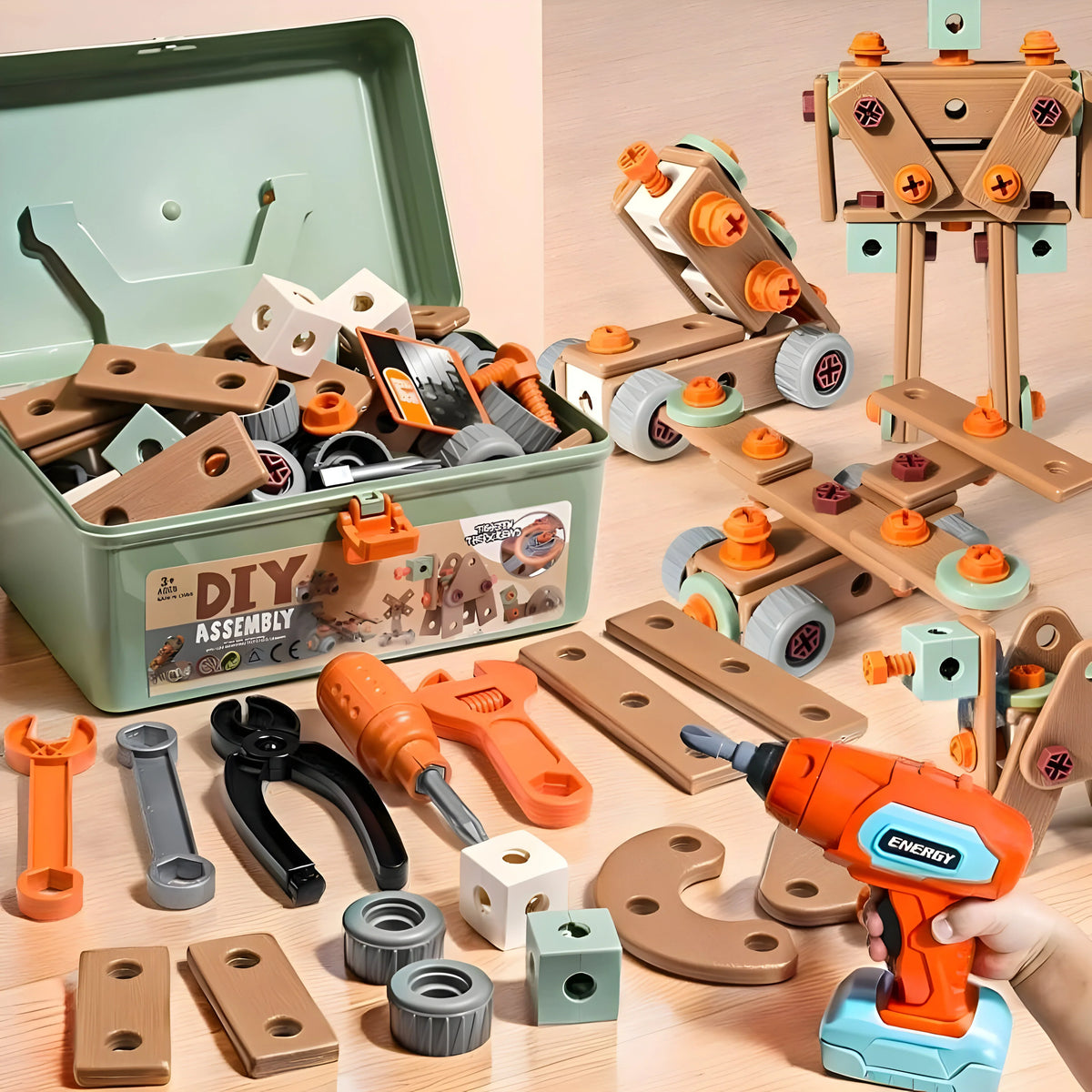 Schrauben-Baukasten aus Kunststoff und Metall | Über 100 Bauteile inkl. Werkzeugkoffer | Fördert Feinmotorik und logisches Denken 3