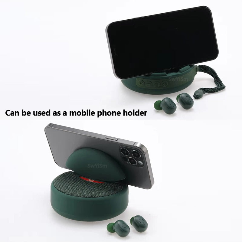 2-in-1 Bluetooth Lautsprecher mit Ohrhörern 2-in-1 | Dual-Power-Subwoofer & FM-Radio | Freisprechfunktion, Telefonständer 5