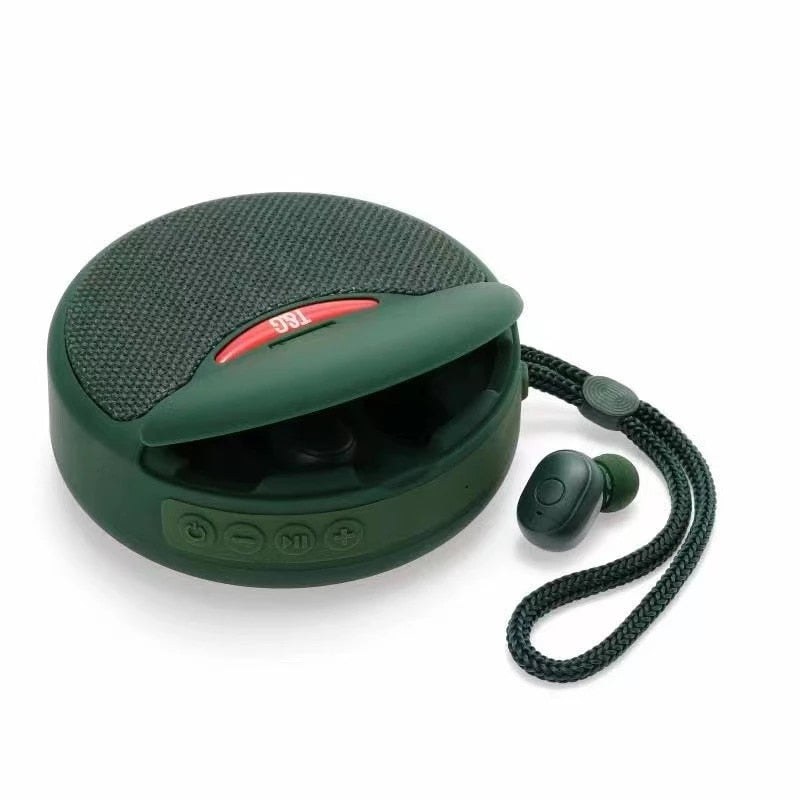 2-in-1 Bluetooth Lautsprecher mit Ohrhörern 2-in-1 | Dual-Power-Subwoofer & FM-Radio | Freisprechfunktion, Telefonständer 11