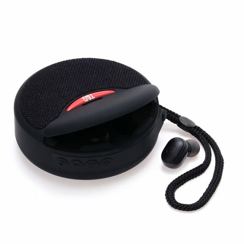 2-in-1 Bluetooth Lautsprecher mit Ohrhörern 2-in-1 | Dual-Power-Subwoofer & FM-Radio | Freisprechfunktion, Telefonständer 1