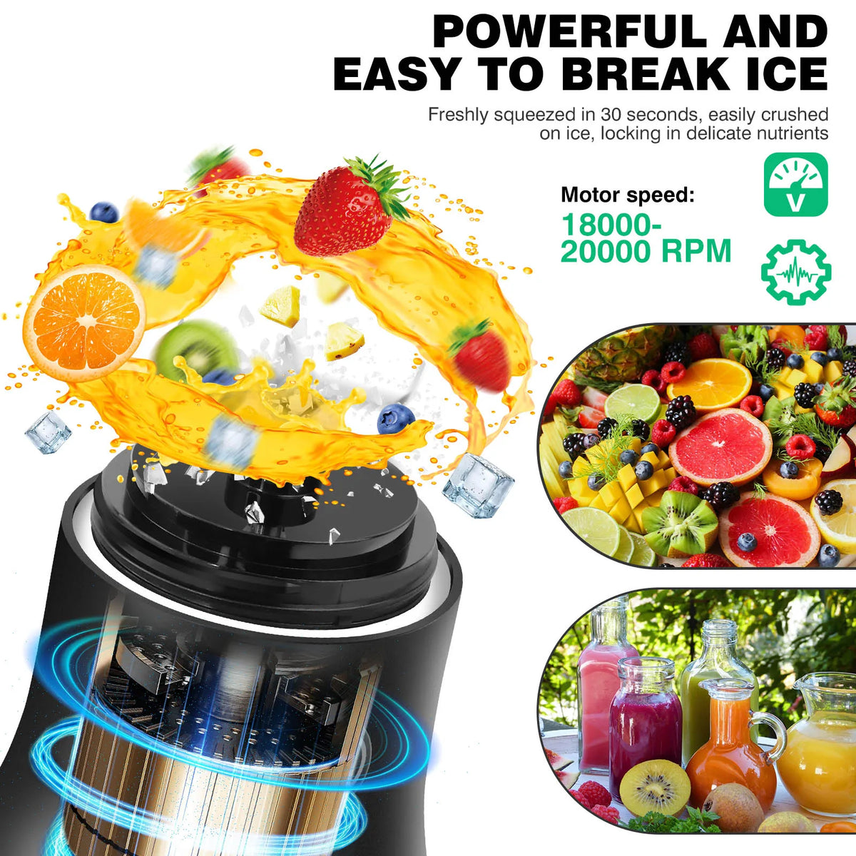 Tragbarer Mixer & Entsafter 2in1 | 600 ml Becher, 6 Edelstahlklingen, 18000 U/min | USB-Akku mit 12 LED-Anzeige 2