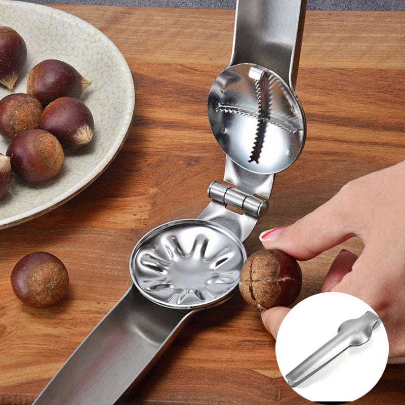 Kastanienschneider & Kastanienöffner Edelstahl | 2 in 1 Set mit Hebelmechanismus | Mühelos Kastanien und Nüsse schälen