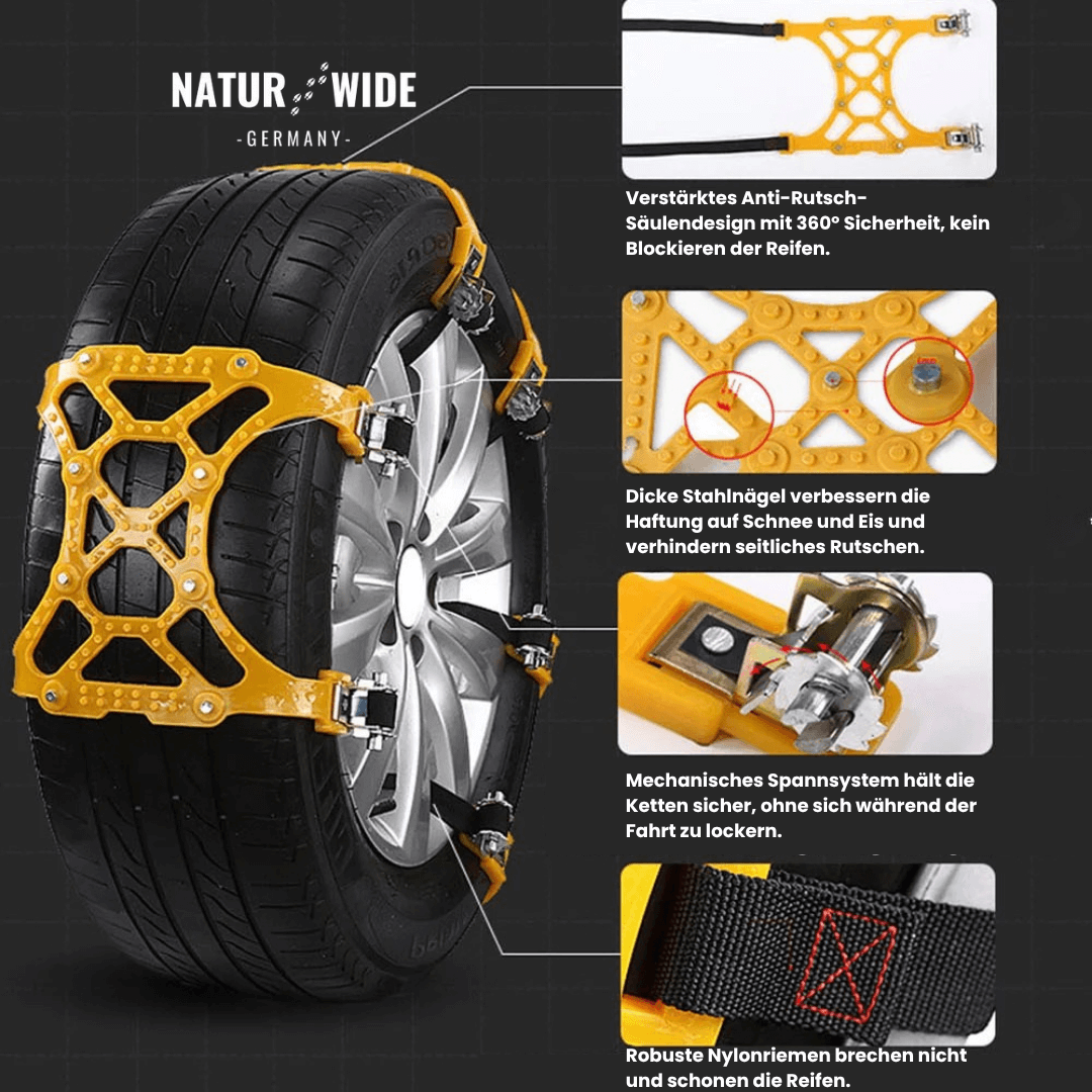 Schneeketten TPU & Stahl | 185-295 mm, 3er-Set für Auto, SUV & LKW | Rutschfest bis -50 °C, in Minuten montiert 4