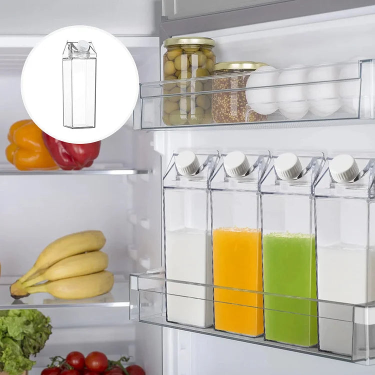 Trinkflasche Milchkarton-Design PP+PS, 500/1000 ml | Transparent, Quadratisch, 2er-Set | Auslaufsicher & BPA-frei 2