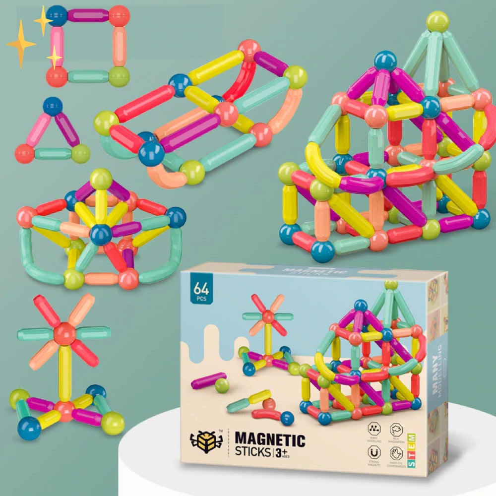 Magnetische Bausteine Set 64-teilig | Starke Magnete für stabile Konstruktionen | Fördert Kreativität und Feinmotorik