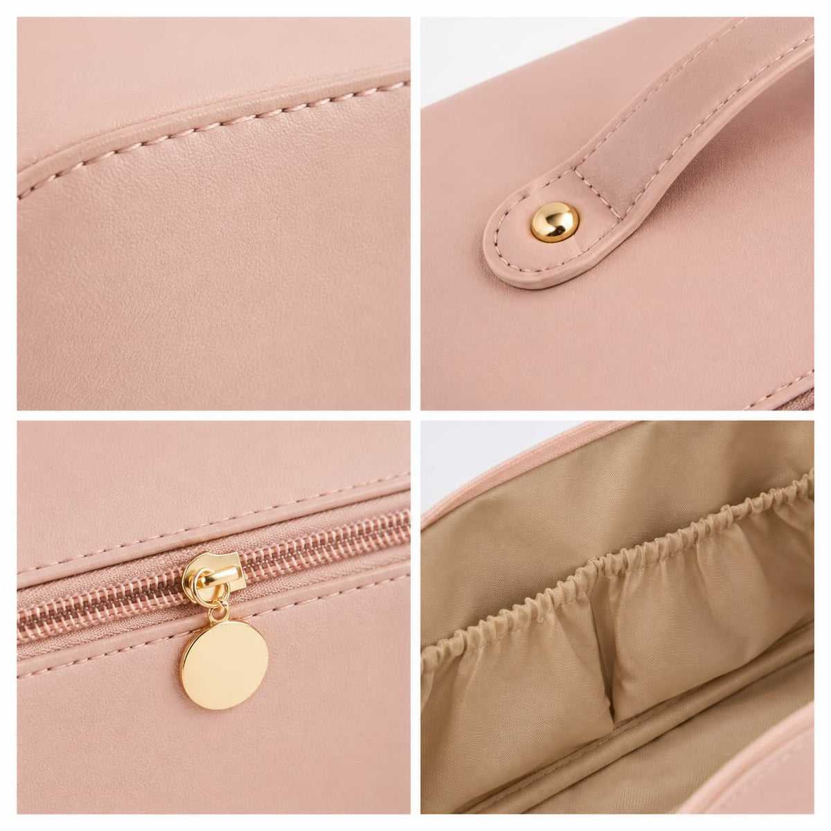 Kosmetiktasche Kunstleder mit 5 Fächern | 23,5x11x10,5 cm, wasserabweisend | Erhältlich in Rosa, Braun, Schwarz, Creme 8
