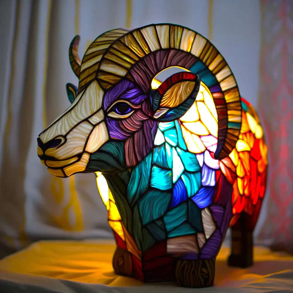 Buntglas Tiernachttischlampe | Handgefertigtes Tiermotiv aus Glas und Metall | Warmes Licht für Deko und Geschenk 7