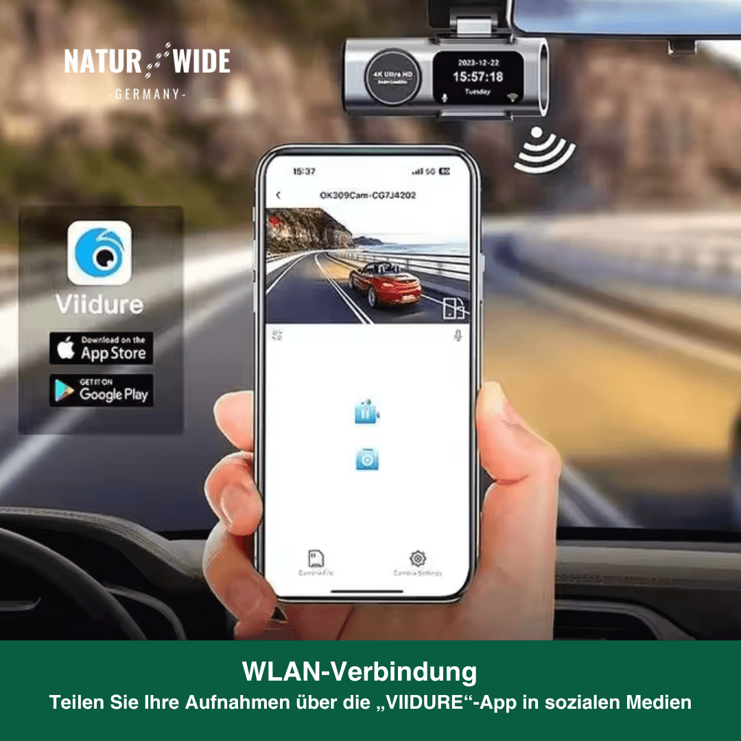 4K Dashcam mit Nachtsicht & Doppelkamera | WLAN, GPS, G-Sensor & 24H Parküberwachung | Front 4K, Heck 1080p, Loop-Recording 3