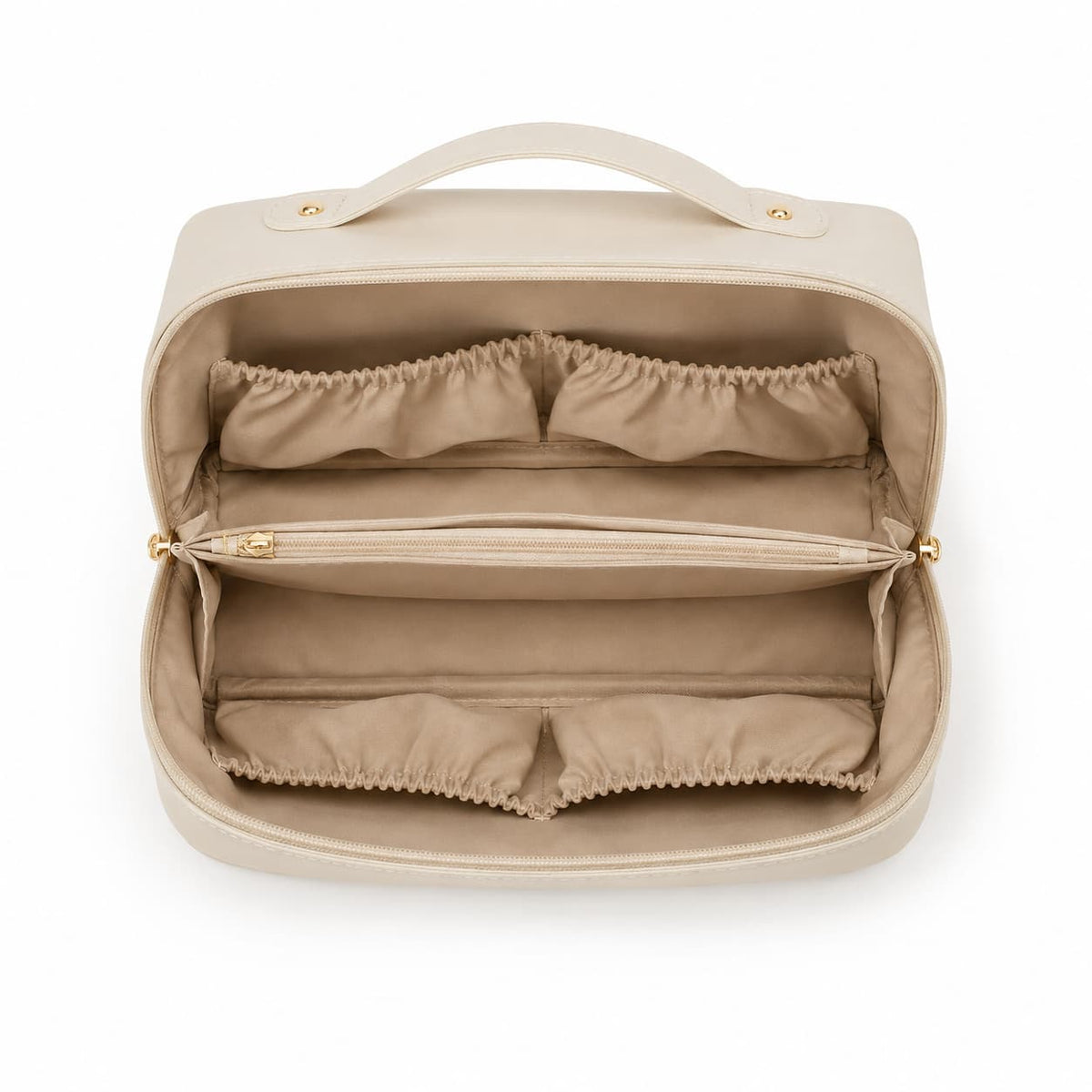 Kosmetiktasche Kunstleder mit 5 Fächern | 23,5x11x10,5 cm, wasserabweisend | Erhältlich in Rosa, Braun, Schwarz, Creme 4