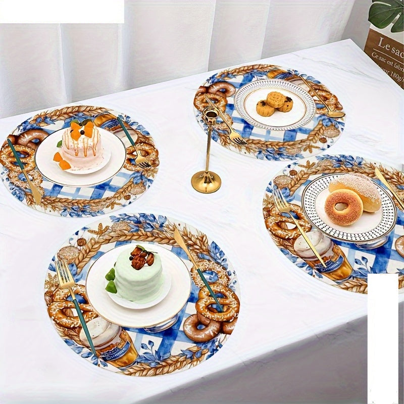 Runde Holz-Platzsets Oktoberfest | 4er Set mit Bierkrug- und Brezn-Motiven | Robust für Küche, Esszimmer und Garten 5