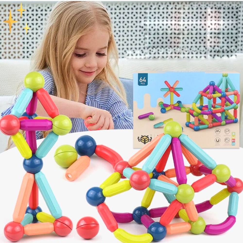 Magnetische Bausteine Set 64-teilig | Starke Magnete für stabile Konstruktionen | Fördert Kreativität und Feinmotorik