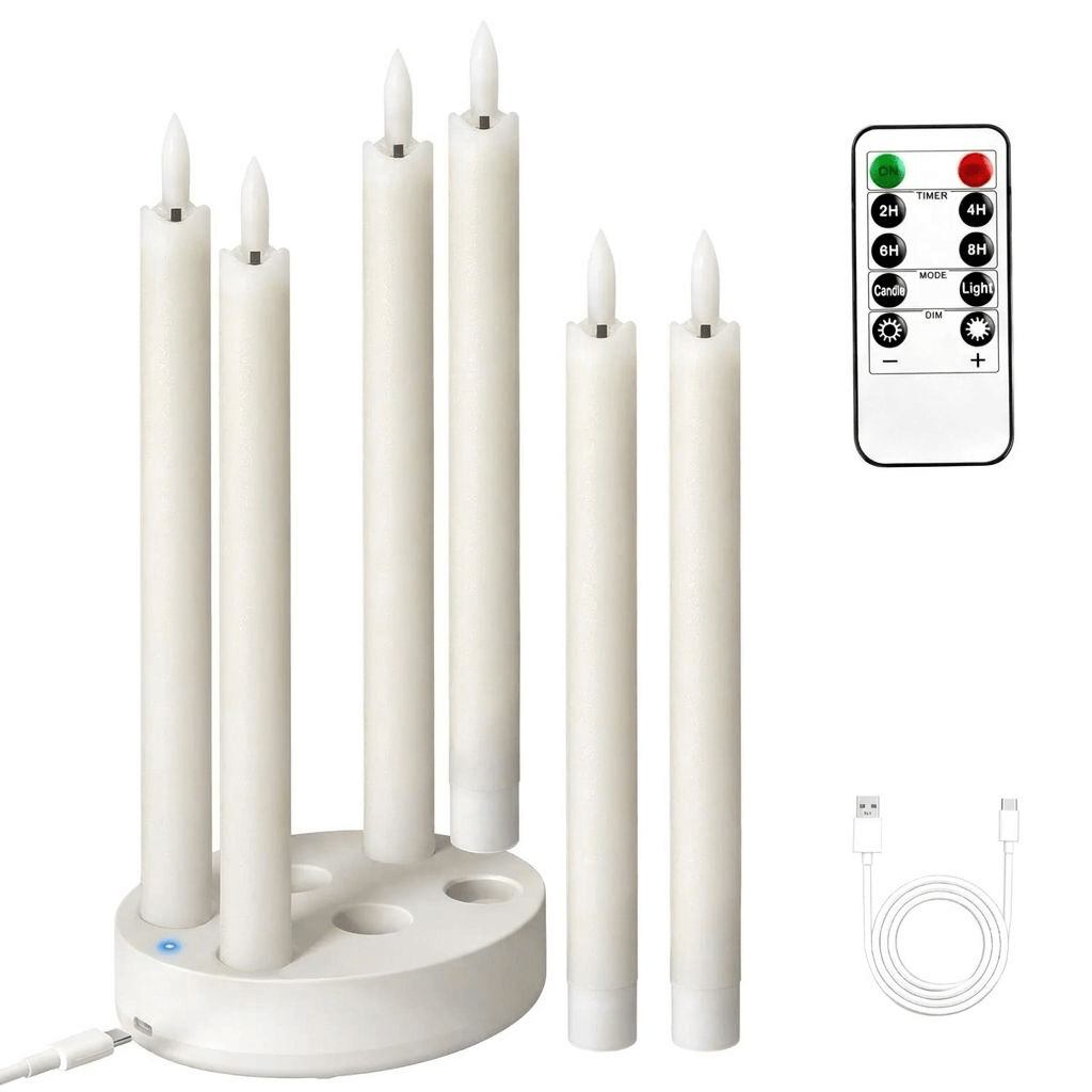 Flammenlose LED-Kerzen aus Paraffinwachs, 6er-Set | Fernbedienung, Timer & Flackerlicht | Wiederaufladbar & Kindersicher 3