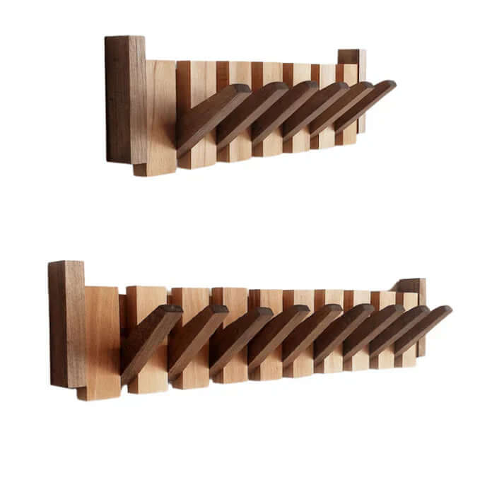 Garderobenleiste Holz, 8 Klapphaken | Klavierdesign, Nussbaum & Buche | Platzsparende Magnethaken für die Diele 8