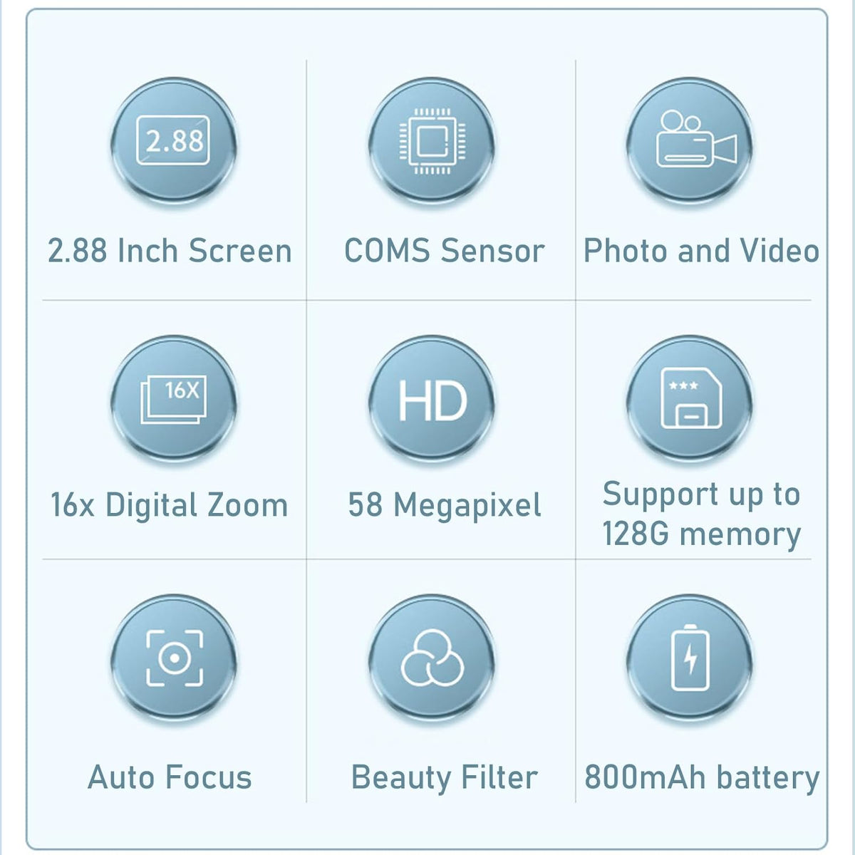 Kompakte 4K Digitalkamera mit 58MP Fotos | 16-facher Zoom & 2,88-Zoll-Display | Wiederaufladbarer Akku per USB 11
