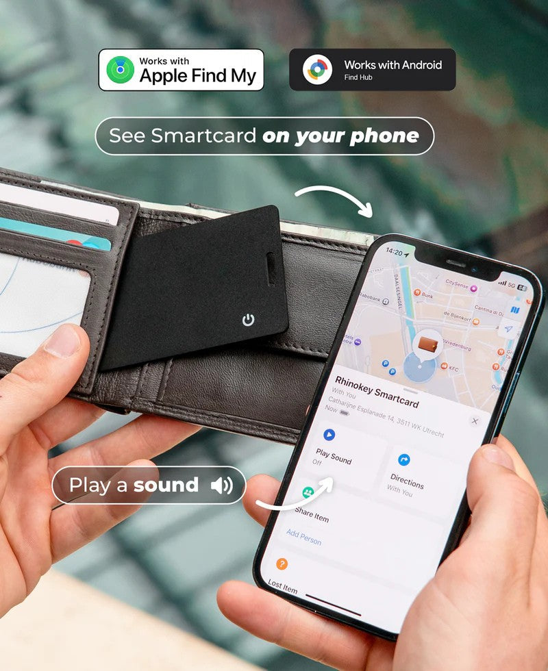 Smart Wallet Tracker-Karte Ultradünn 1,6 mm | Kabelloses Laden, 100 m Reichweite | 5 Monate Akku, Google Find Hub 2