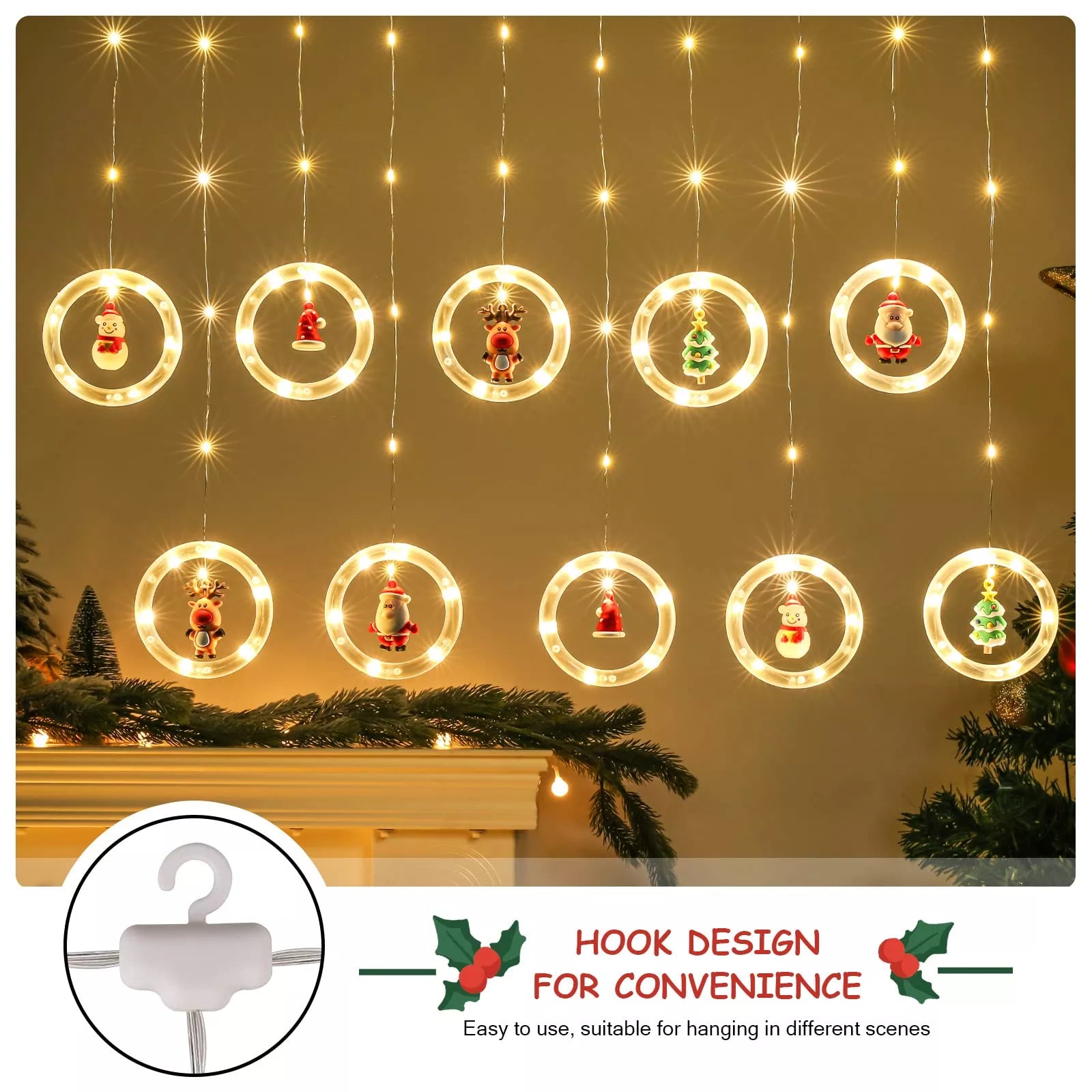5+5 Gratis | RingLights™ - Bezaubernde 3D-Vorhanglichter für eine Magische Weihnachtsatmosphäre
