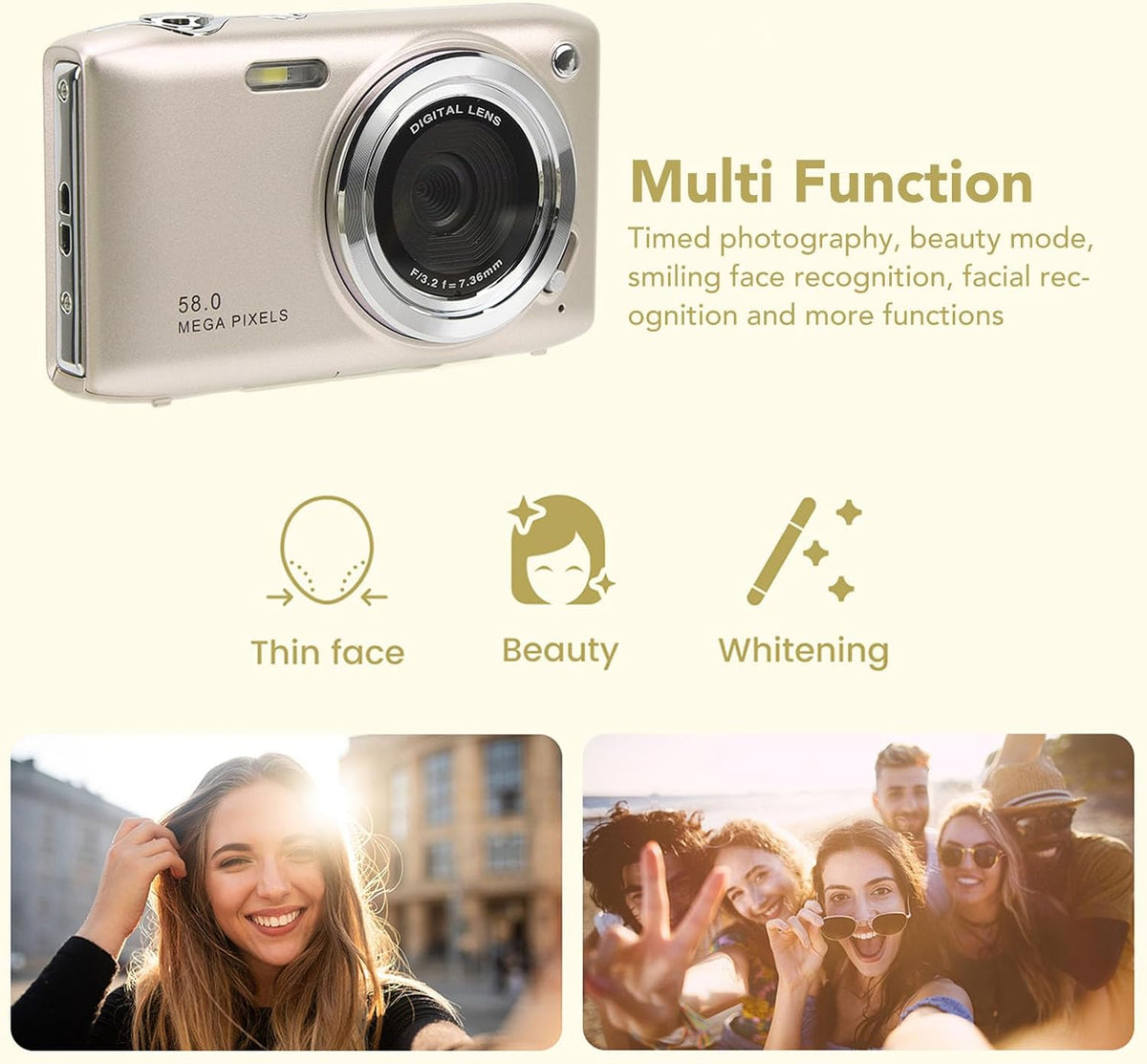 Kompakte 4K Digitalkamera mit 58MP Fotos | 16-facher Zoom & 2,88-Zoll-Display | Wiederaufladbarer Akku per USB 4