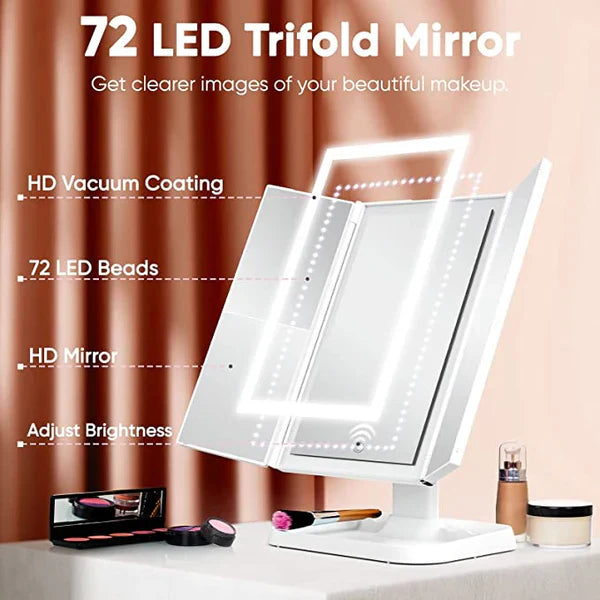 MirrorGlam™ – Eleganter dreifach ausklappbarer LED-Schminkspiegel