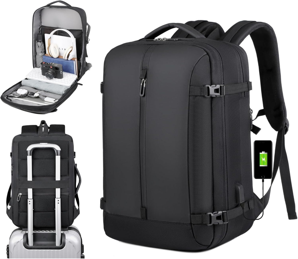 Reiserucksack 40L Nylon | USB-Anschluss, 17 Zoll Laptopfach & Anti-Diebstahl-Tasche | Erweiterbar & Wasserabweisend 1