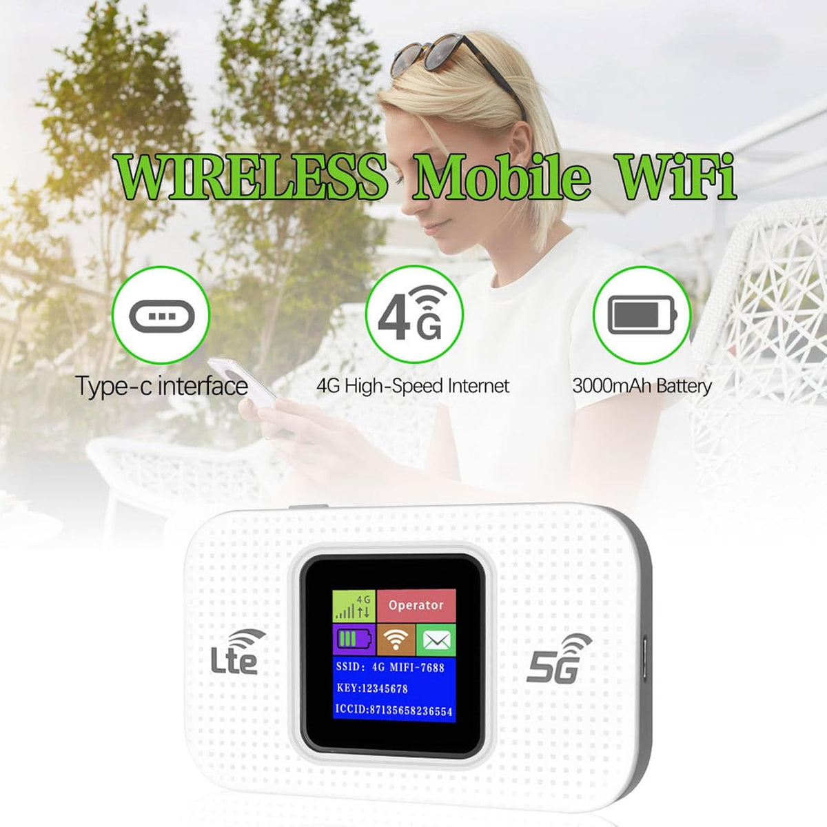 4G LTE USB WLAN Hotspot Modem | 300 Mbps WLAN, 150 Mbps LTE Geschwindigkeit | 3000mAh Akku für bis zu 10 Geräte