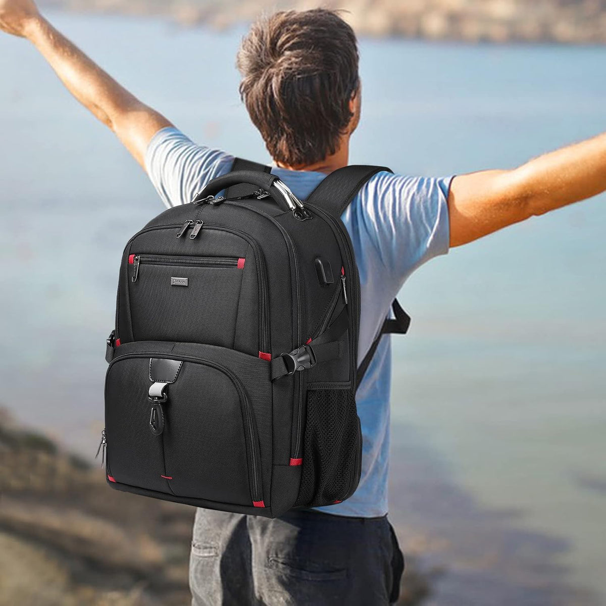 50L Reise-Laptoprucksack Nylon | USB-Anschluss, TSA-Öffnung, Laptopfach bis 17 Zoll | Wasserabweisend, gepolstert 1
