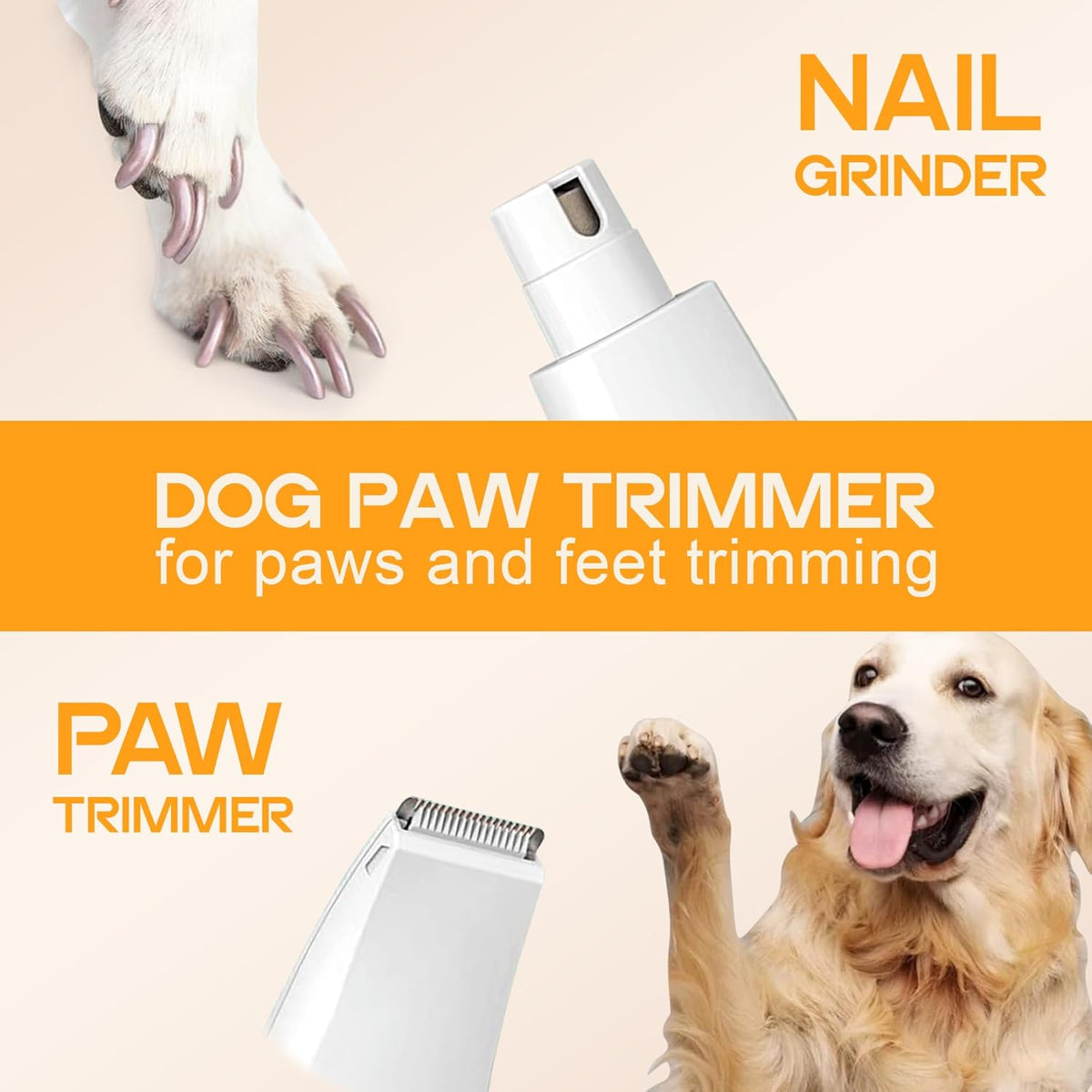 4-in-1 Haustier-Schermaschine Kabellos | 3 Trimmerköpfe + Nagelschleifer | IPX7 Wasserdicht, 2 Stunden Akkulaufzeit