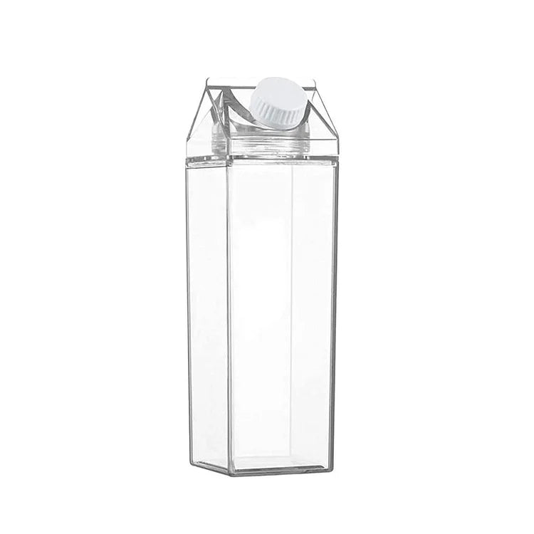 Trinkflasche Milchkarton-Design PP+PS, 500/1000 ml | Transparent, Quadratisch, 2er-Set | Auslaufsicher & BPA-frei 7