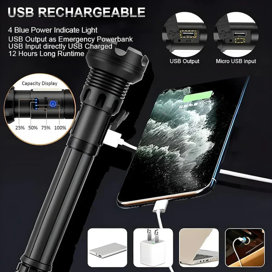 LED Taschenlampe wiederaufladbar wasserdicht Aluminium mit 2 Lichtmodi