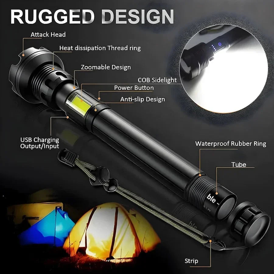 LED Taschenlampe wiederaufladbar wasserdicht Aluminium mit 2 Lichtmodi