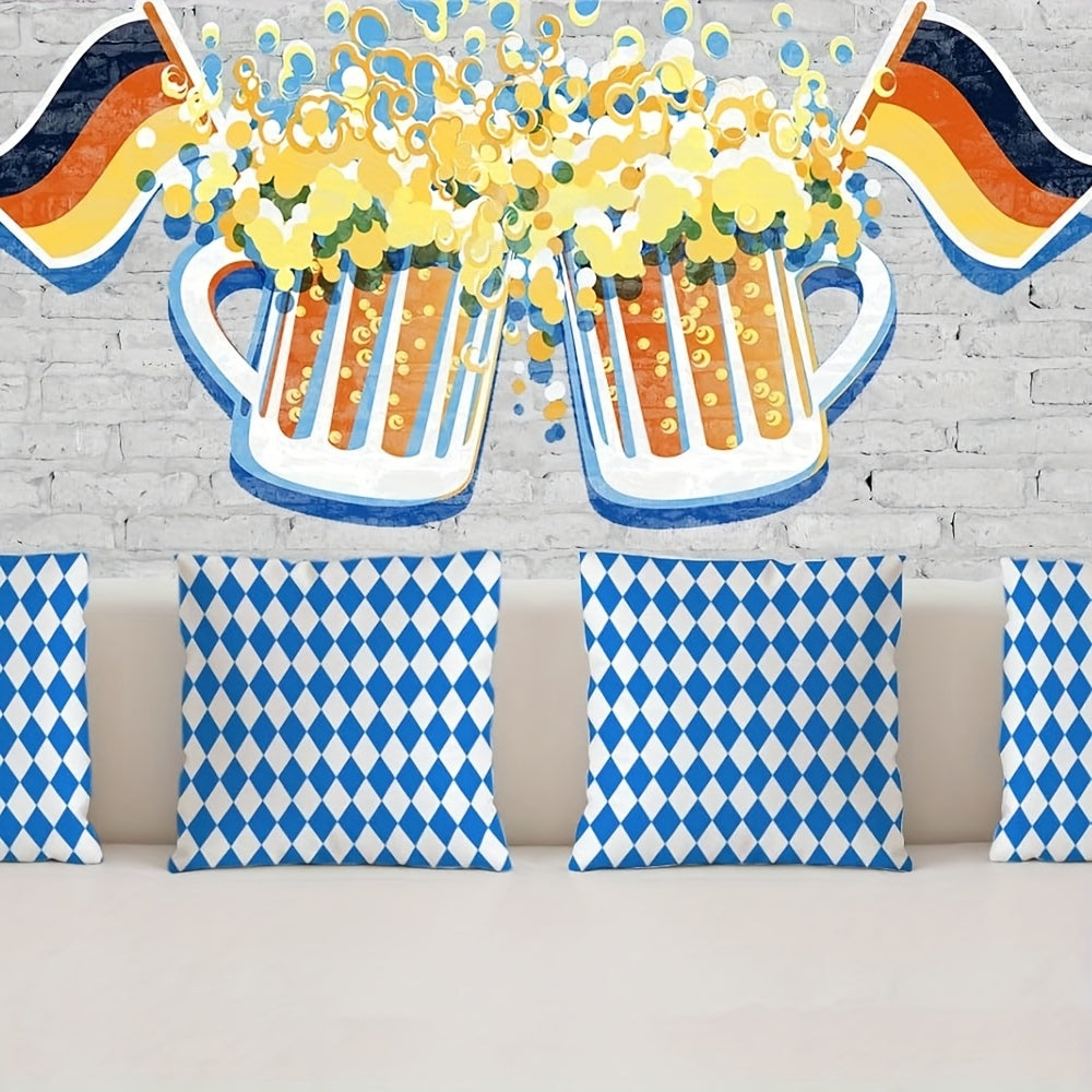 Oktoberfest Kissenhüllen mit Rautenmuster, 100% Leinen | 4er Set, verdeckter Reißverschluss | Maschinenwaschbar für Sofa & Bett 5