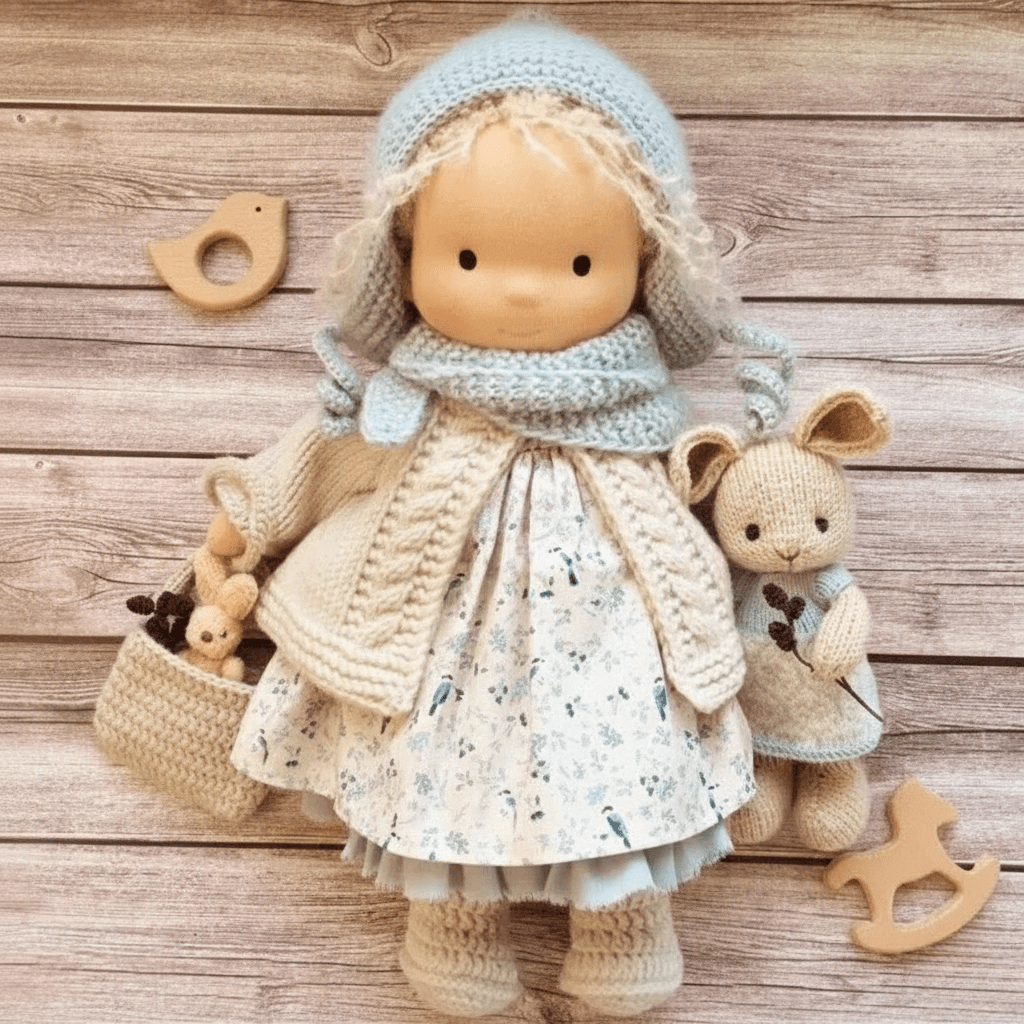 Waldorf-Puppe aus 100% Baumwolle | Handgefertigtes Unikat für fantasievolles Spielen | Weich, sicher und liebevoll handgefertigt 40