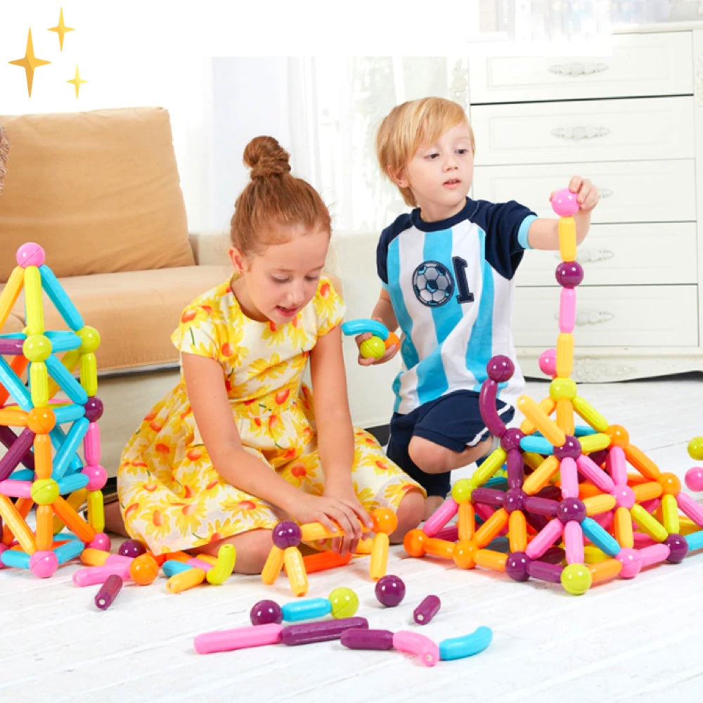 Magnetische Bausteine Set 64-teilig | Starke Magnete für stabile Konstruktionen | Fördert Kreativität und Feinmotorik