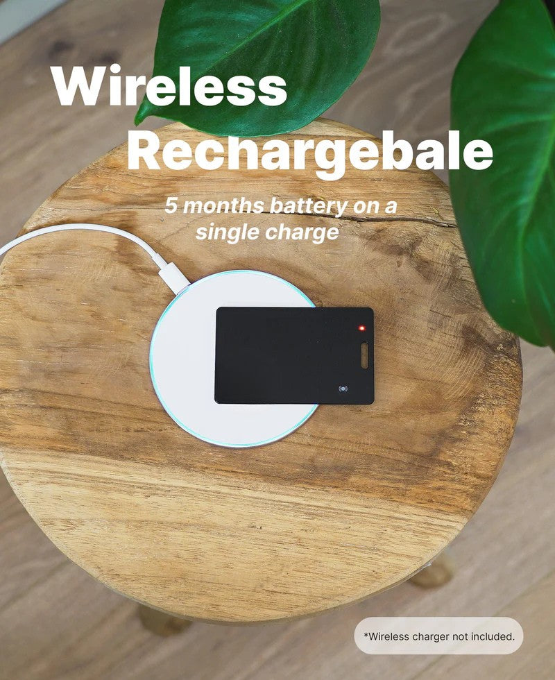 Smart Wallet Tracker-Karte Ultradünn 1,6 mm | Kabelloses Laden, 100 m Reichweite | 5 Monate Akku, Google Find Hub 6