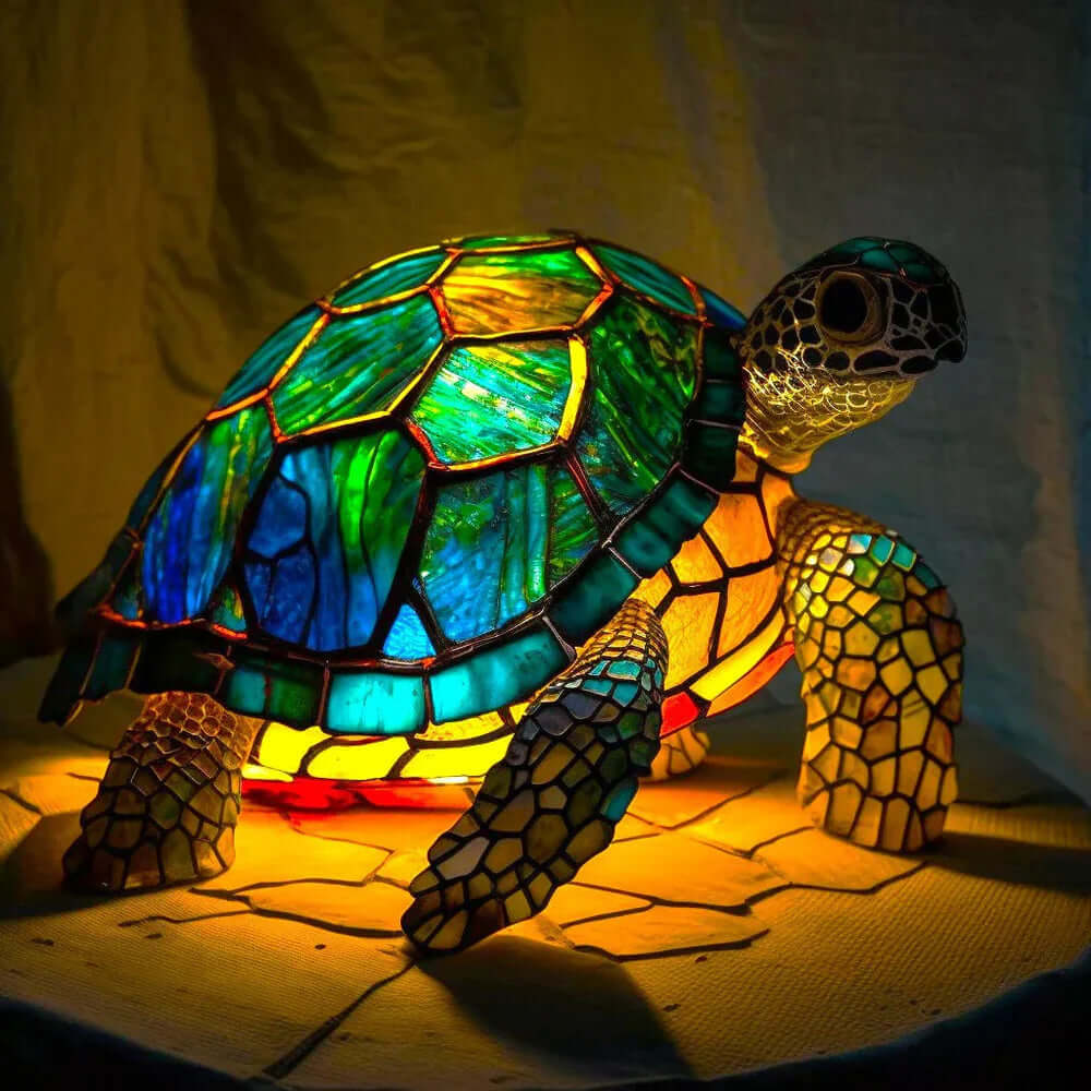 Buntglas Tiernachttischlampe | Handgefertigtes Tiermotiv aus Glas und Metall | Warmes Licht für Deko und Geschenk 15