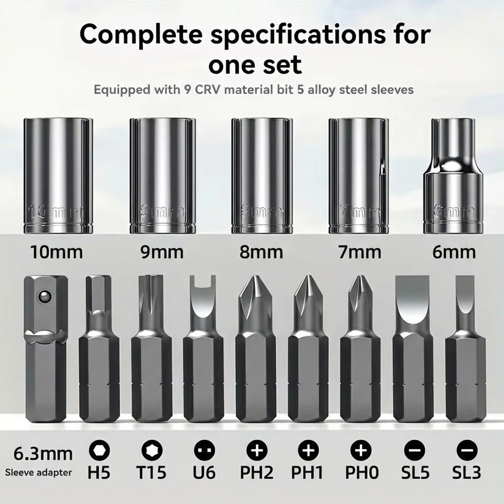 14in1 Ratschen-Schraubendreher-Set Stahl | 180° drehbarer Multi-Winkel-Kopf | Dreifache Ratsche mit Bit-Aufbewahrung 7