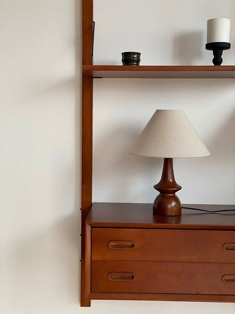 Tischlampe Massivholz Walnuss Nachttisch Wohnzimmer mit Glasschirm