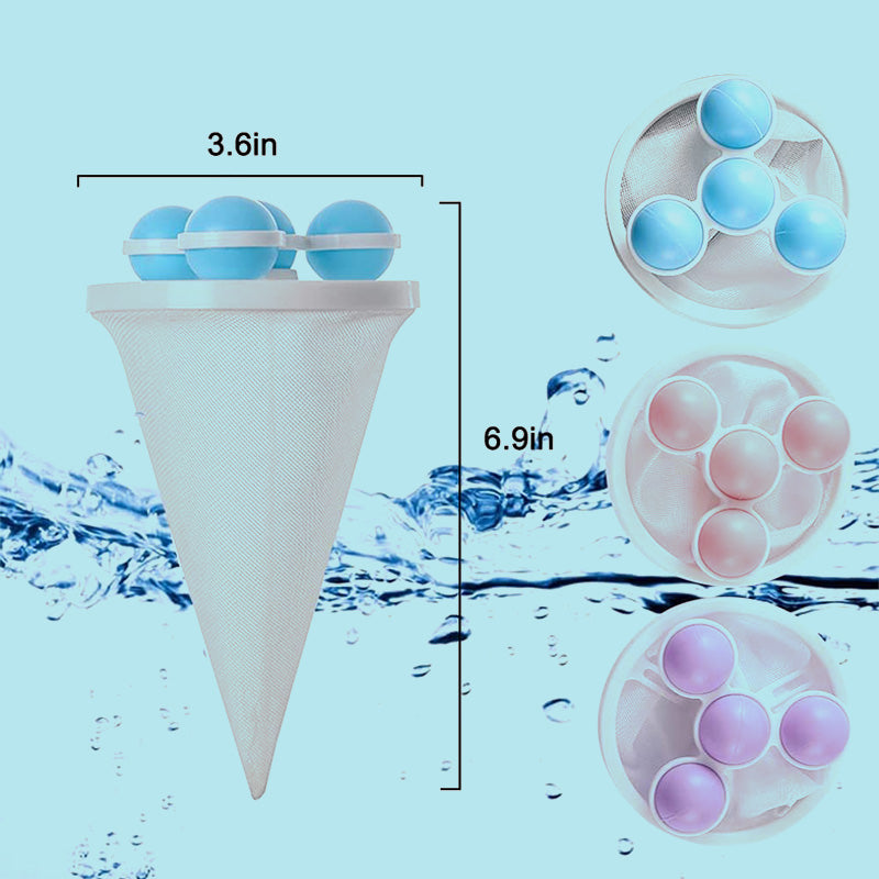 Fusselfänger für die Waschmaschine 15 x 8 cm | Nylon-Netz mit 3 Kugeln | Fängt Tierhaare und Fusseln beim Waschgang auf 2