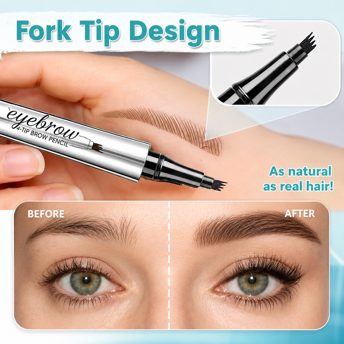 Augenbrauenstift für Damen | 4-fach Gabelspitze mit Microblading-Effekt | Wasserfest, langanhaltend, 2er-Set für alle Hauttöne 10