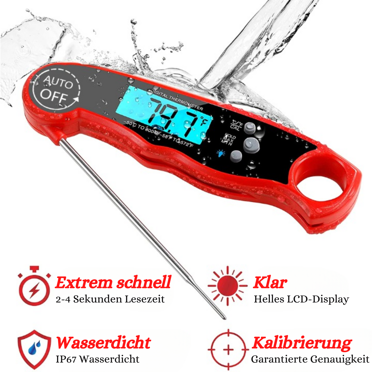 Digitales Fleischthermometer aus Edelstahl | Mit 101,6 cm Kabelsonde für Ofen und Grill | Präzise Anzeige mit Alarmfunktion 3