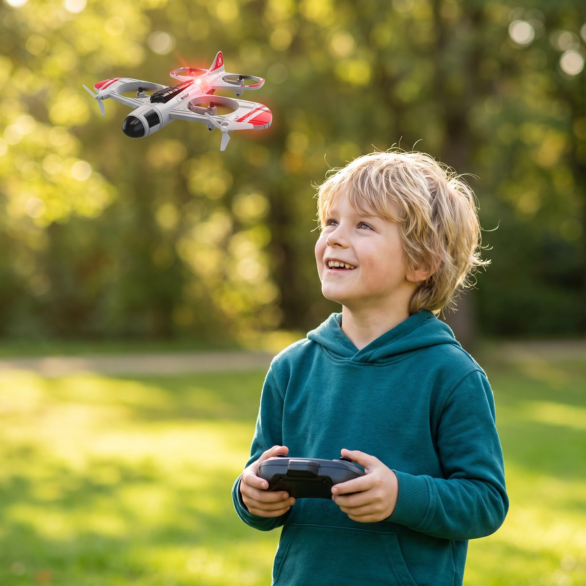 Ferngesteuertes Kampfjet- & Drohnen-Spielzeug 2-in-1 | Jet- und Drohnenflug kombiniert | Für drinnen und draußen geeignet 2