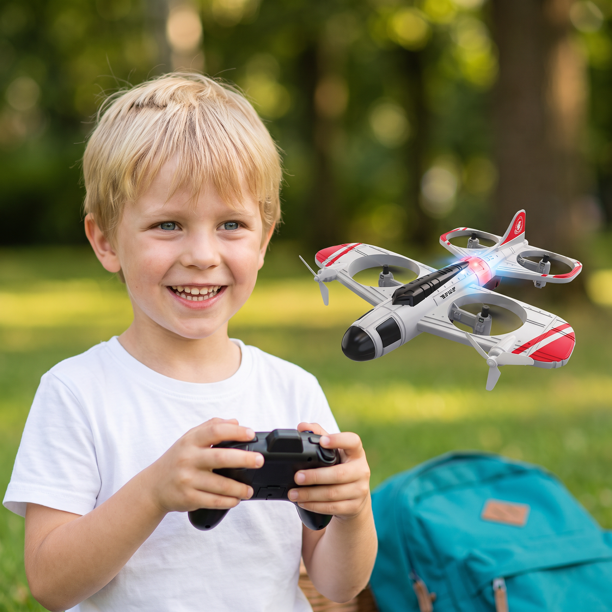 Ferngesteuertes Kampfjet- & Drohnen-Spielzeug 2-in-1 | Jet- und Drohnenflug kombiniert | Für drinnen und draußen geeignet 8